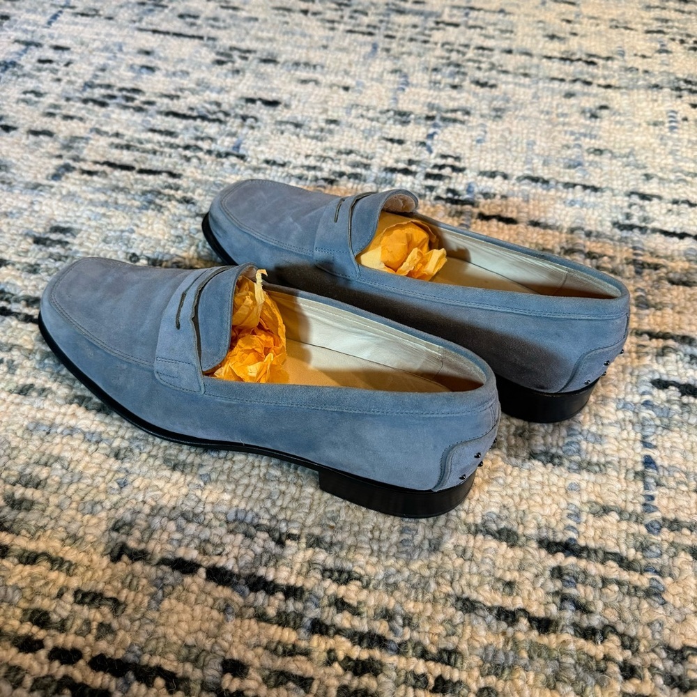 Tod’s Baby Powder Blue Suede Loafer Shoes, Size 10 - Picture 15 of 16